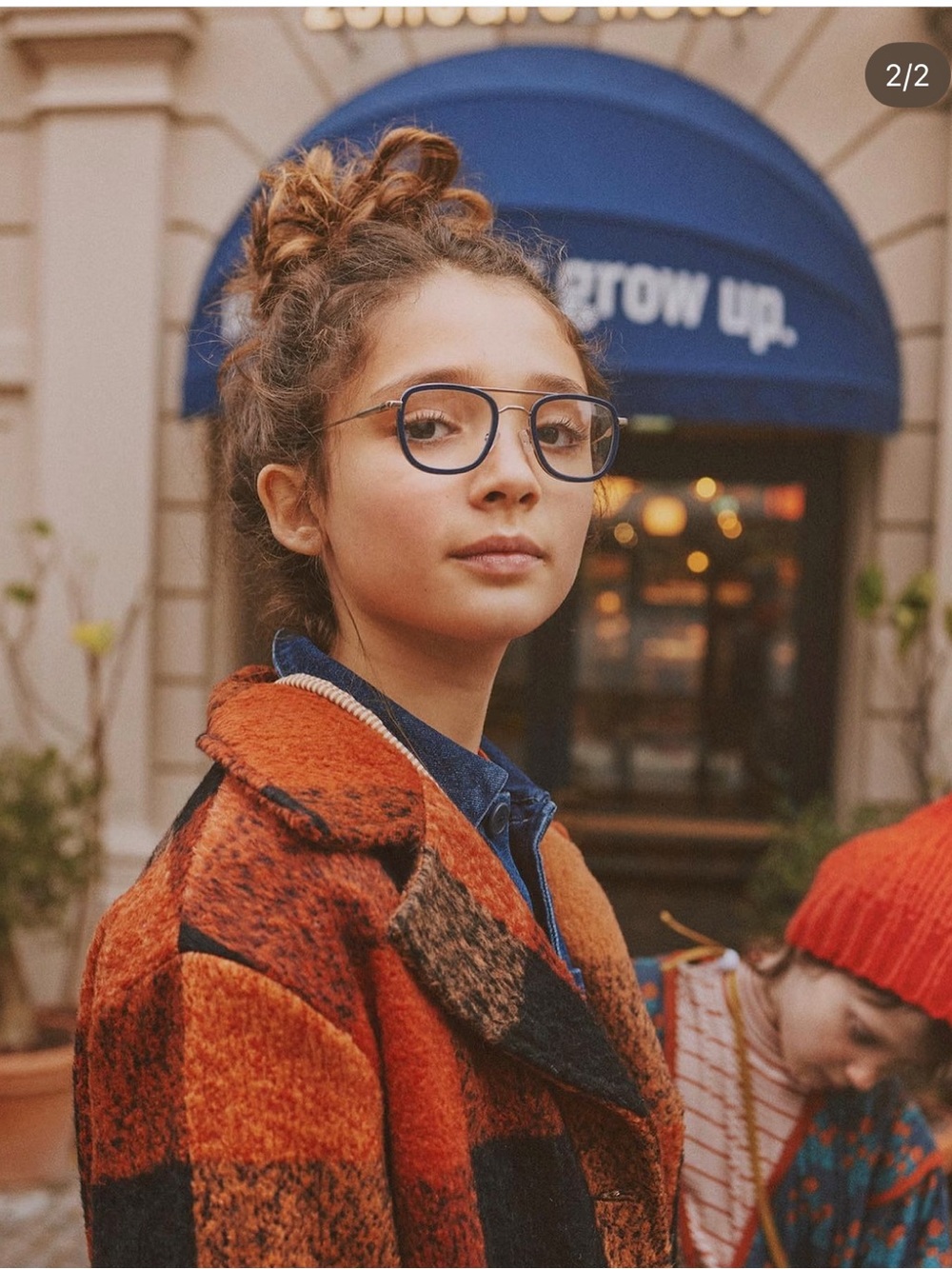 Girls' Plaid Orange & Black Pea Coat by A MONDAY in Copenhagen